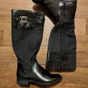 Black faux leather tall boots